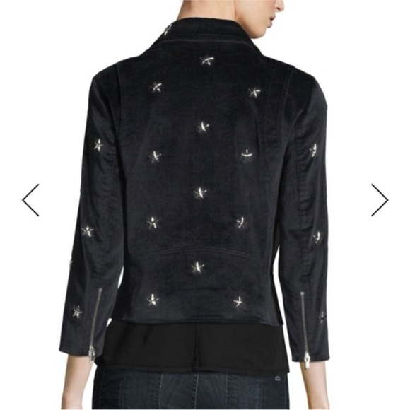 NWT Rebecca Minkoff Wes Moto Jacket Blue Velour XS Velvet Studded Stars - Picture 5 of 8